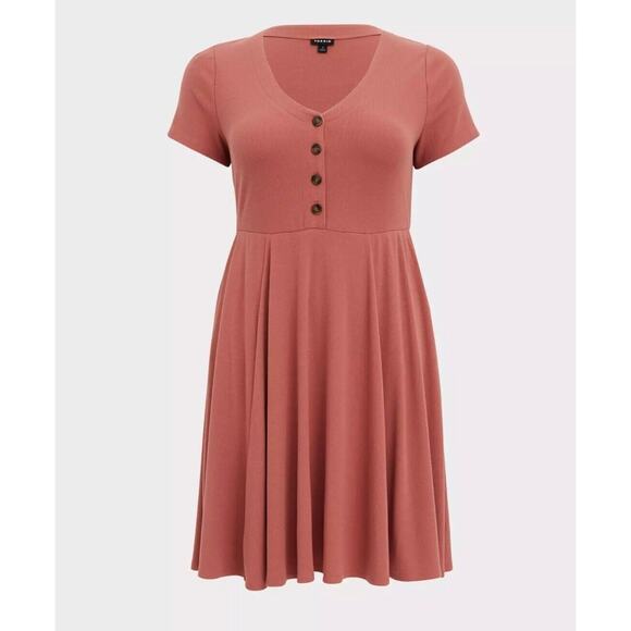 Torrid Mini Skater Fit Flare Dress Plus Size 2X Buttons Burnt Orange Ribbed Knit - Picture 1 of 5